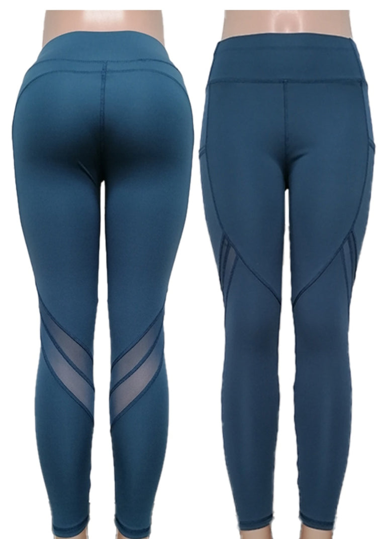 Yoga Leggings with Decorative Mesh Side Accent